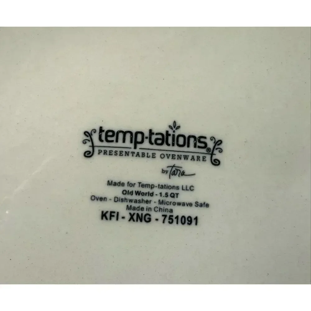 Temptations Presentable Ovenwear 1.5 QT Baking Dish Green Old World Floral 3Pc